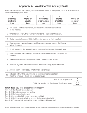 Westside Test Anxiety Scale Veterinary Social Work Vetsocialwork Utk  Form