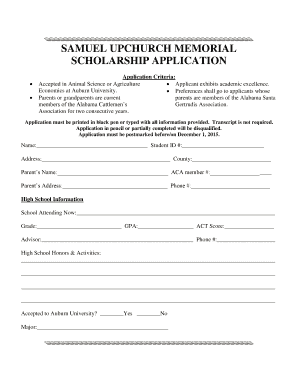 SAMUEL UPCHURCH MEMORIAL SCHOLARSHIP APPLICATION Bamabeef  Form