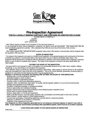 Pre Inspection Agreement Template  Form