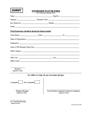 Internship Waiver Form