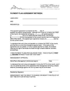 PAYMENT PLAN AGREEMENT between MetroPlains Management  Form