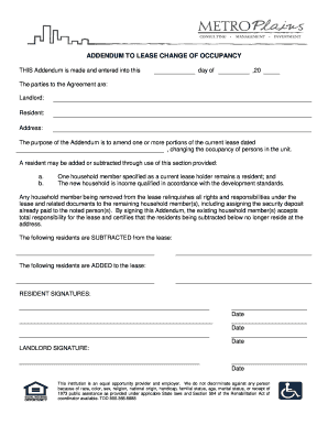 Change of Occupancy Addendum  Form