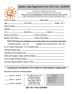 Summer Camp Registration Form Cost 135Wk Stdavidchurch