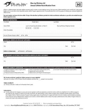 Blue Jay Wireless, LLC Annual Lifeline Recertification Form