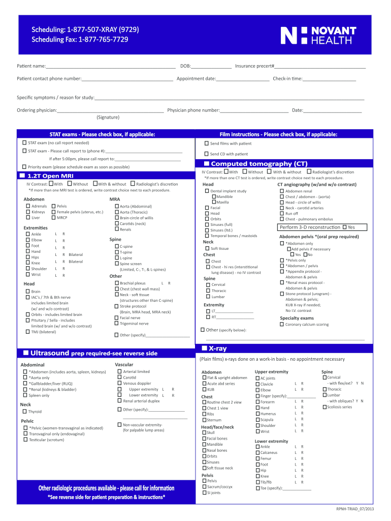 Novant Health Imaging Triad Requisition Form