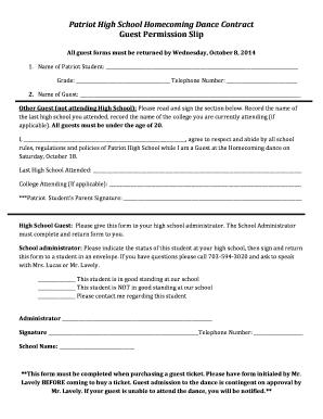 Patriot High School Homecoming  Form