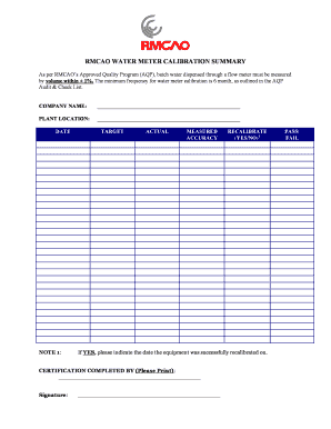 Water Meter Calibration Certificate  Form