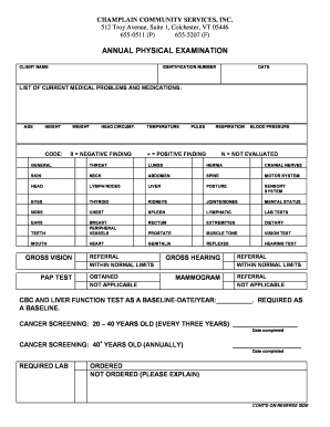 Annual Physical Exam Form