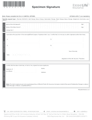 Life Specimen Signature Form