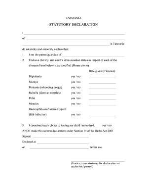 Statutory Declaration Tasmania  Form