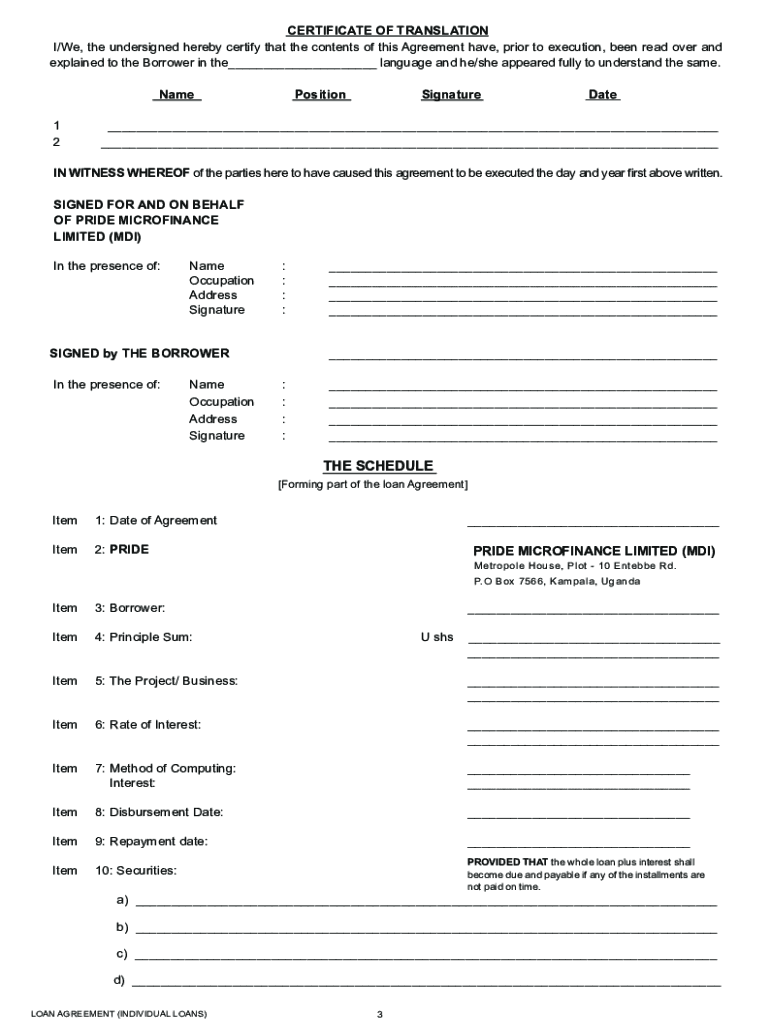 Family Loan Agreement Forms Sample