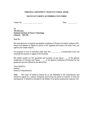 Manufacturer Authorization Letter  Form