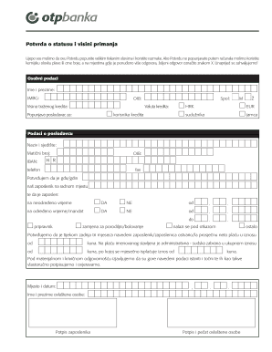 Otp Banka Potvrda O Zaposlenju I Visini Primanja  Form
