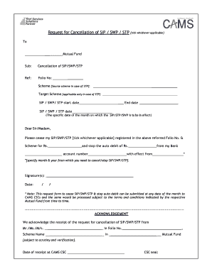 Cams Sip Cancellation Form