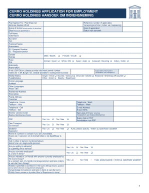 CURRO HOLDINGS APPLICATION for EMPLOYMENT CURRO HOLDINGS  Form