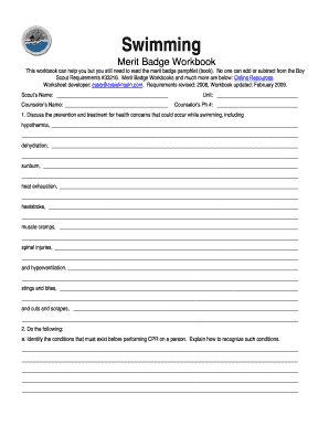 Swimming Merit Badge Book PDF  Form