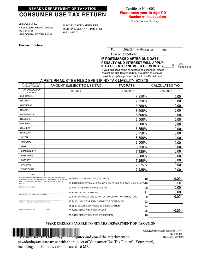  State of Nevada Sales Use Tax Forms 2015-2024