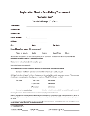 Fishing Tournament Registration Form