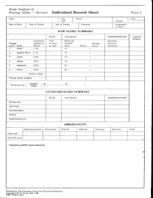 Neale Analysis of Reading Ability Download  Form