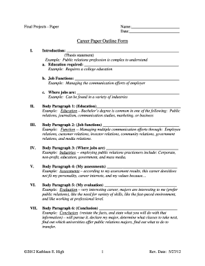 Career Essay Outline  Form