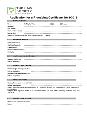  Application for a Practising Certificate 1 2015