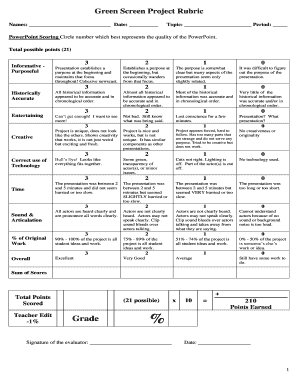 Green Screen Project Rubric Salem High School  Form