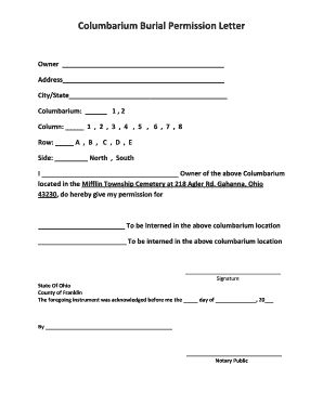 Authorization Letter to Use Memorial Lot  Form