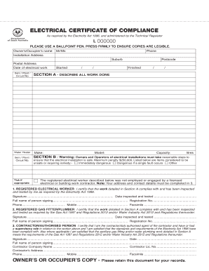 Electrical Certificate of Compliance  Form