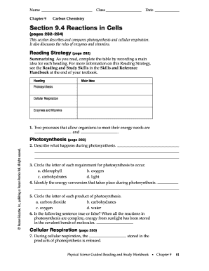Section 9 4 Reactions in Cells  Form