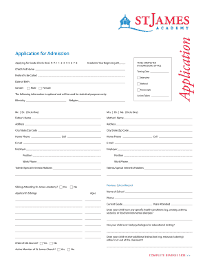 St James Academy Application  Form