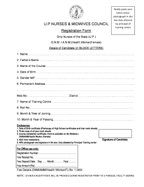Up Nursing Council  Form