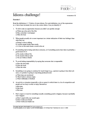 Idioms Challenge inside Out Answers  Form