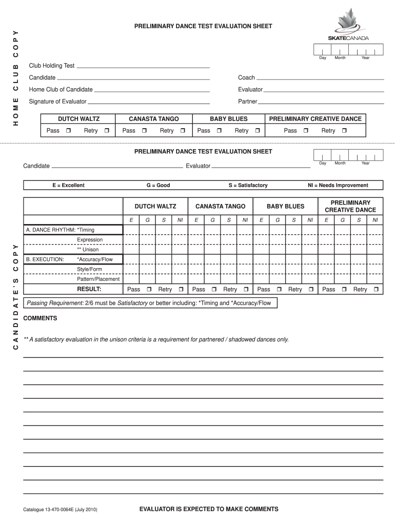  Skate Canada Test Sheets 2010-2024