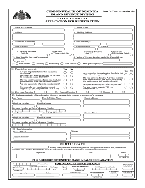  COMMONWEALTH of DOMINICA Form VAT 001 25 October Ird Gov 2005-2024