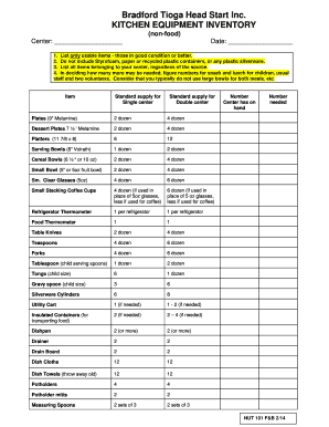 Kitchen Equipment Inventory List  Form