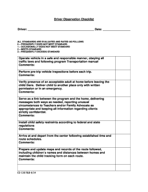 Driving Observation Checklist  Form