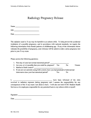 HC 936 Radiology Preg Release PDF University of California, Santa Shs Manual Ucsc  Form