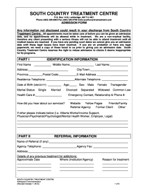 Print and Fill in Form South Country Treatment Centre
