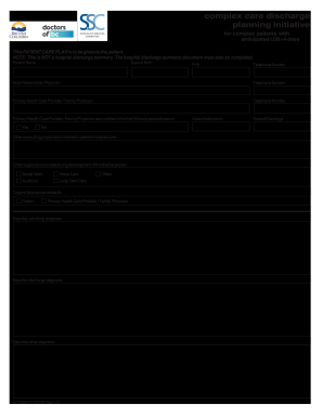 Complex Care Discharge Planning Initiative for Complex Patients with Anticipated LOS 4 Days This PATIENT CARE PLAN is to Be Give  Form