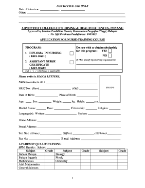 Adventist College of Nursing  Form