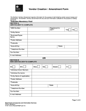 New Vendor Creation Form