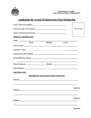 Application for Award of Endowment Fund Scholarship  Form