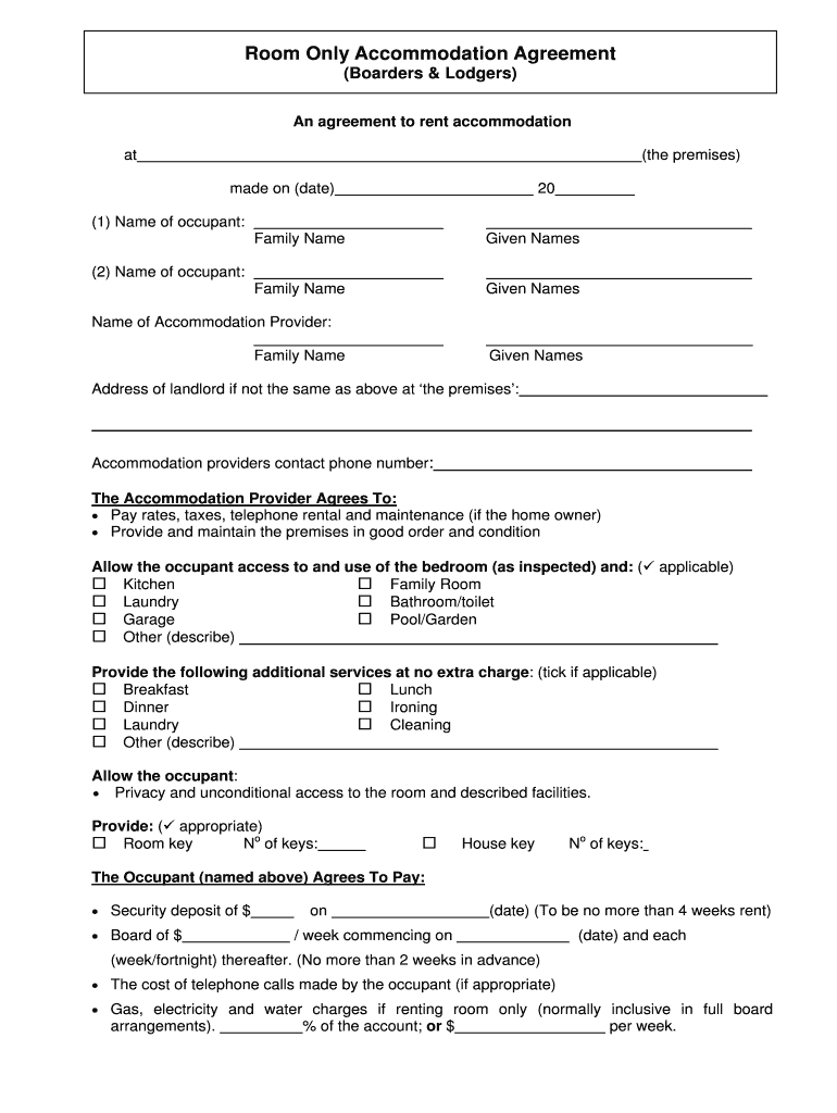 Room Only Accommodation Agreement Boarders Lodgers  Form