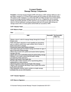 Covenant Hospice Massage Therapy Competencies Confex  Form