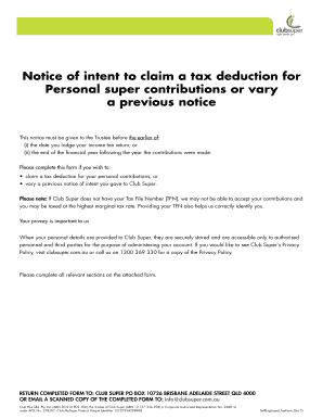 Notice of Intent to Claim  Form