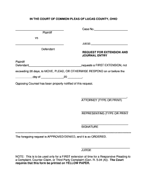 Request for Extension and Journal Entry Lucas County  Form