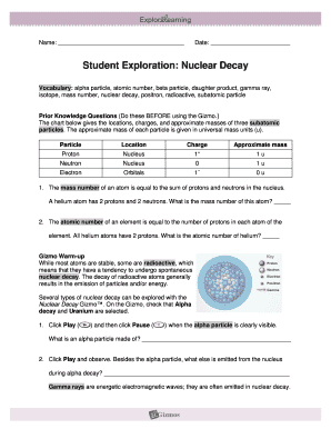 Nuclear Decay Gizmo Answer Key  Form