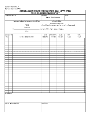 Memorandum Receipt  Form