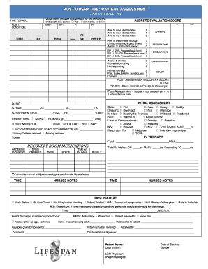 POST OPERATIVE PATIENT ASSESSMENT LSM INTERNAL RN  Form