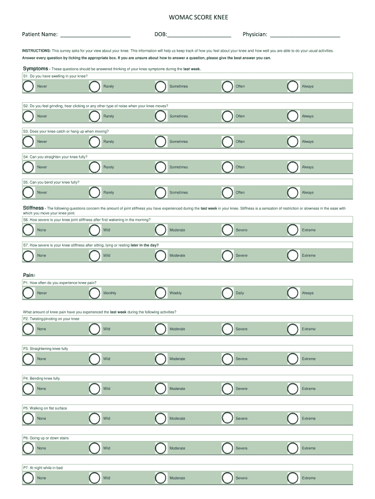 Womac Score PDF  Form